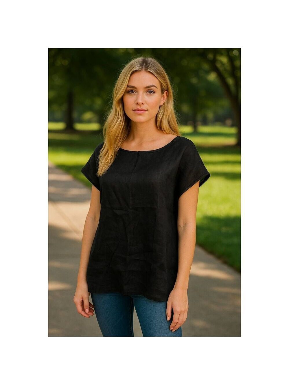 Amazhiyu 100% Linen Tunic Top Black XXL NWT Oversized Minimalist Slouchy Boho Ca